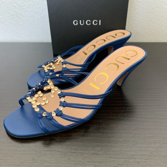 WOMEN'S GUCCI GG KRYSTAL LOGO STRAPPY HEELS/SANDALS SIZE 37 GUCCI / 7US $920 - Picture 5 of 10